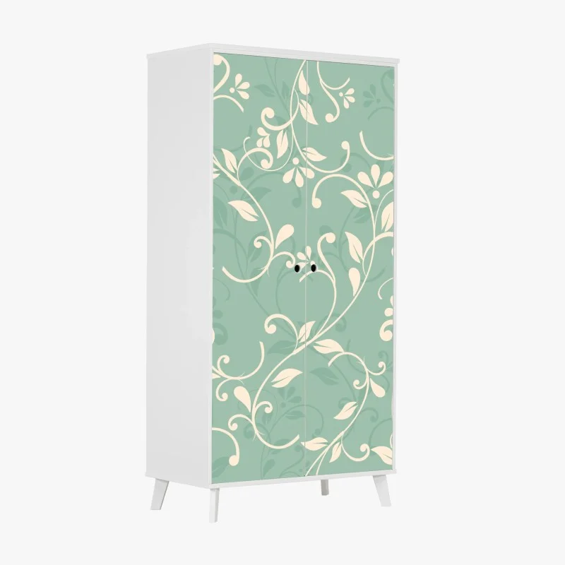Pegatina para armario motivo floral elegante en verde agua y crema