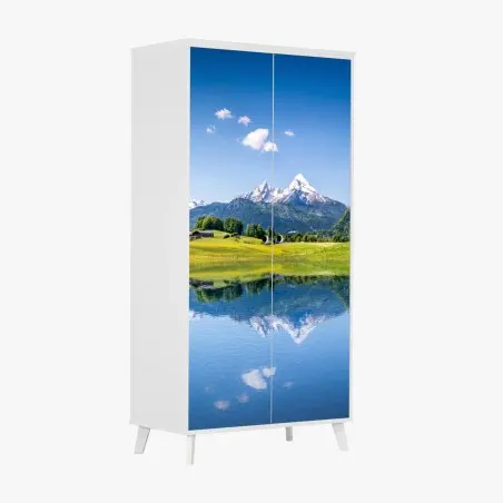 Pegatina para armario reflejo sereno en lago de montaña – Pixers®