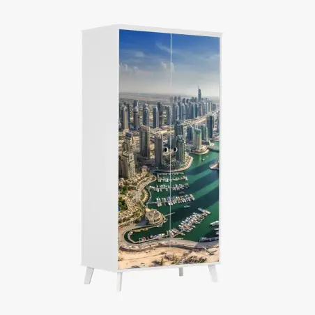 Pegatina para armario panorama urbano de Dubai Marina – Pixers®