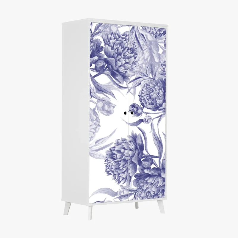 Pegatina para armario estampado de peonías en tinta azul