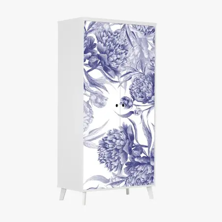 Pegatina para armario estampado de peonías en tinta azul – Pixers®