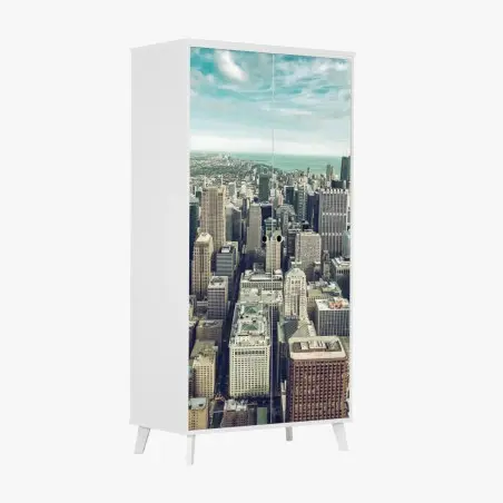 Pegatina para armario horizonte aéreo de Chicago en tonos vintage – Pixers®