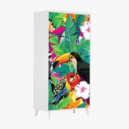 Pegatina para armario selva de aves tropicales en colores vivos – Pixers®