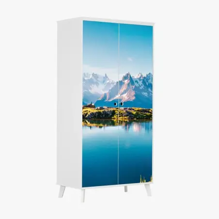 Pegatina para armario panorama alpino del Lac Blanc y Mont Blanc, Chamonix – Pixers®