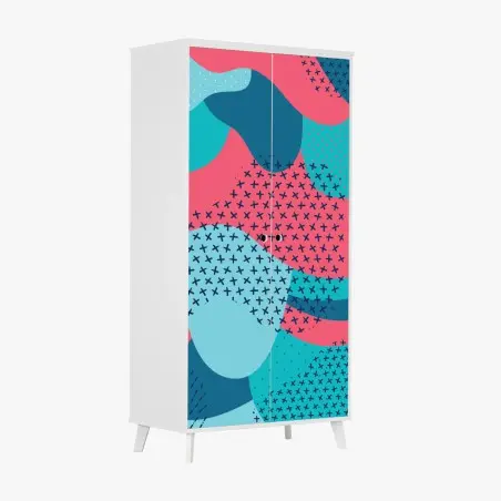 Pegatina para armario arte decorativo abstracto de formas orgánicas en tonos turquesa y rosa – Pixers®