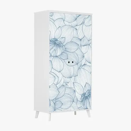 Pegatina para armario patrón floral lineal azul – Pixers®