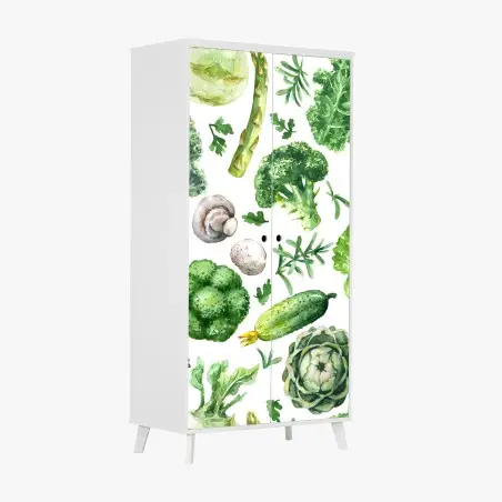 Pegatina para armario patrón acuarelado de verduras verdes – Pixers®