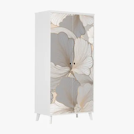 Pegatina para armario arte floral en tonos neutros y líneas doradas – Pixers®