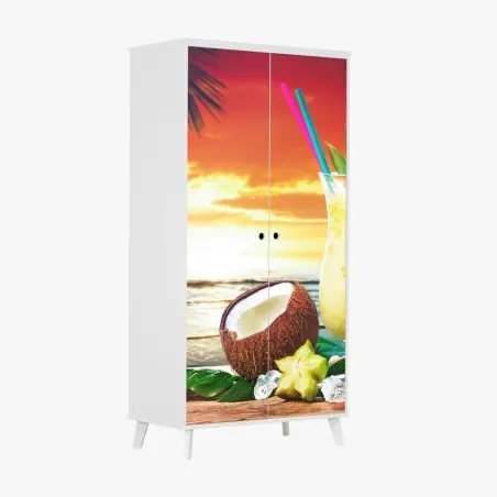 Pegatina para armario atardecer tropical con cóctel de piña y coco – Pixers®