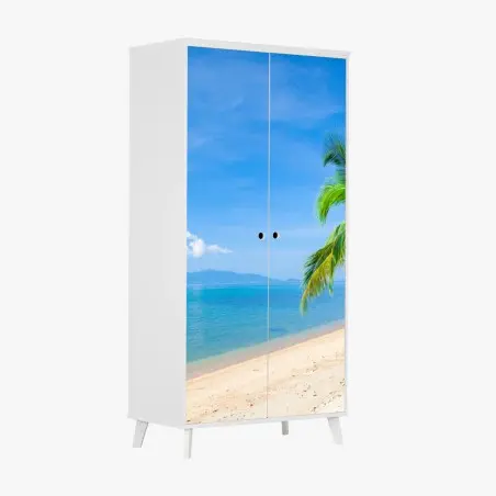Pegatina para armario playa tropical con palmeras y mar turquesa – Pixers®