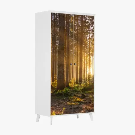Pegatina para armario amanecer dorado en el bosque – Pixers®