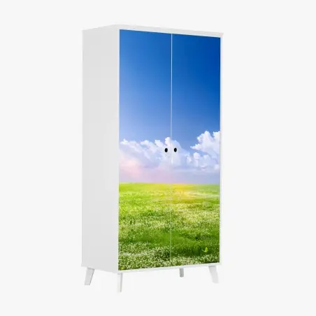 Pegatina para armario pradera primaveral bajo cielo azul – Pixers®