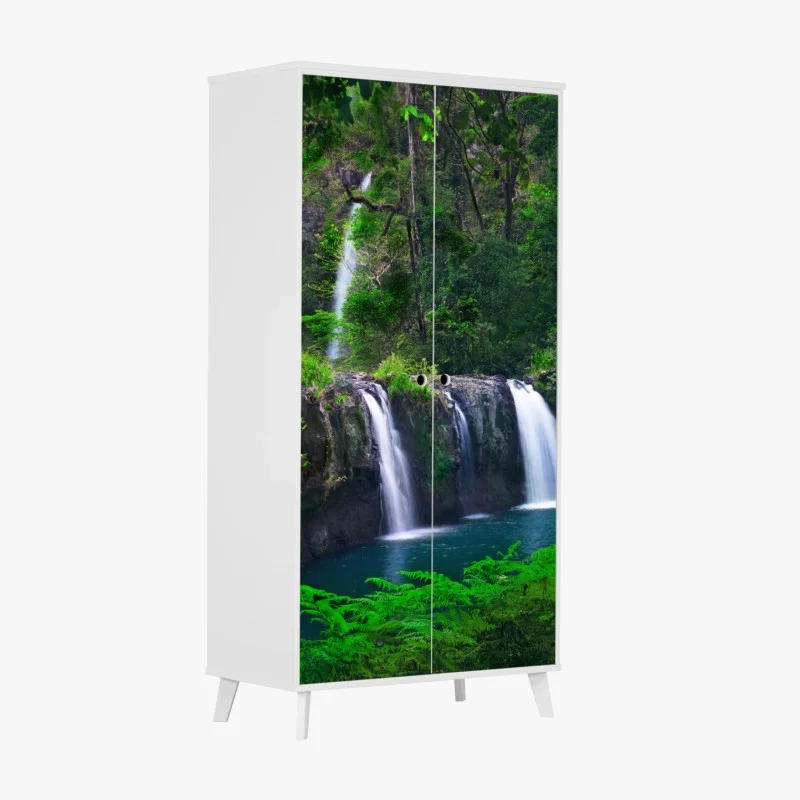 Pegatina para armario cascada esmeralda en bosque tropical