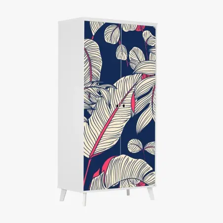 Pegatina para armario motivo tropical estilizado en azul marino y rosa – Pixers®