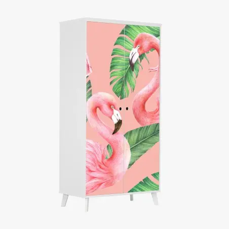 Pegatina para armario patrón tropical de flamencos en tonos rosa – Pixers®