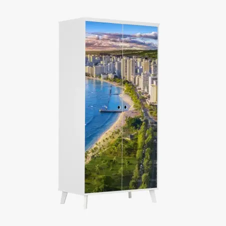 Pegatina para armario vista panorámica de Waikiki al atardecer – Pixers®