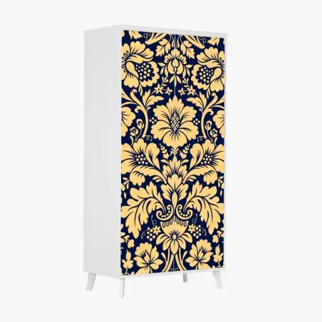 Pegatina para armario damasco floral elegante en azul marino y dorado – Pixers®