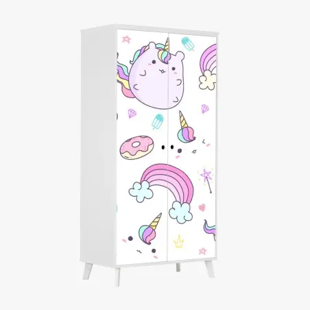 Pegatina para armario diseño infantil de unicornios kawaii y arcoíris – Pixers®