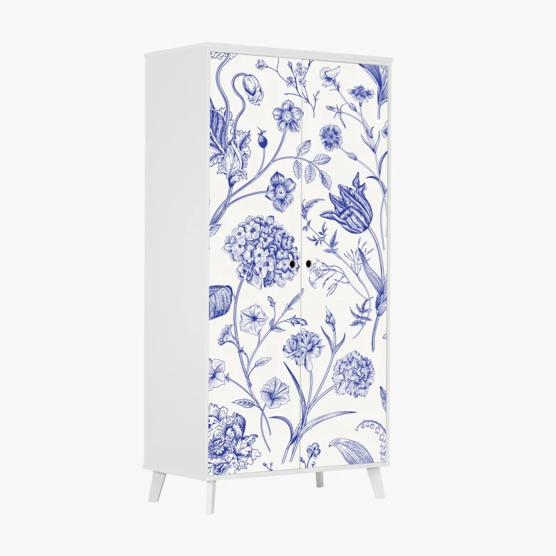 Pegatina para armario estampado floral clásico en azul y marfil