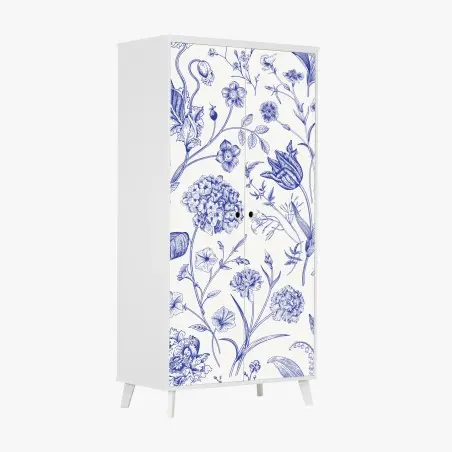 Pegatina para armario estampado floral clásico en azul y marfil – Pixers®