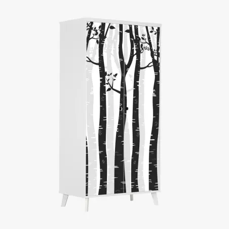 Pegatina para armario bosque de abedules en blanco y negro – Pixers®