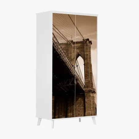 Pegatina para armario vistas arquitectónicas del puente de Brooklyn en sepia – Pixers®