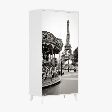 Pegatina para armario encanto nostálgico: carrusel frente a la Torre Eiffel – Pixers®