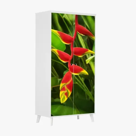 Pegatina para armario heliconia roja y amarilla sobre follaje tropical – Pixers®