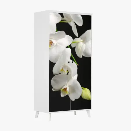 Pegatina para armario orquídeas blancas sobre fondo negro – Pixers®
