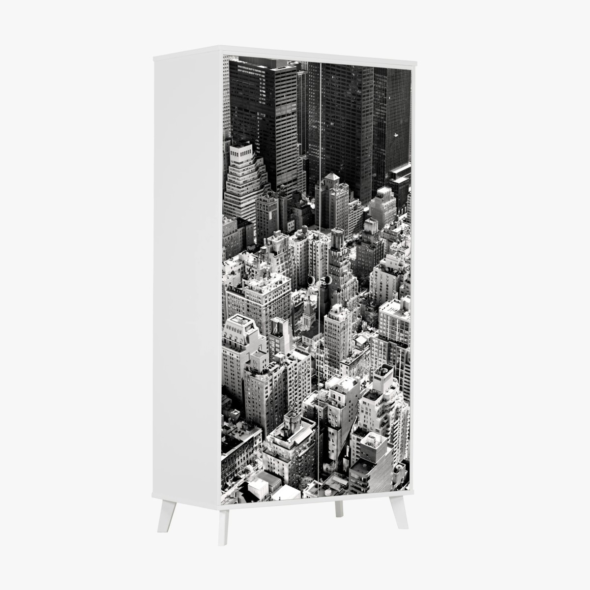 Pegatina para armario vista aérea en blanco y negro de Manhattan, Nueva York – Pixers®
