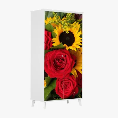 Pegatina para armario ramo de rosas rojas y girasoles vibrantes – Pixers®