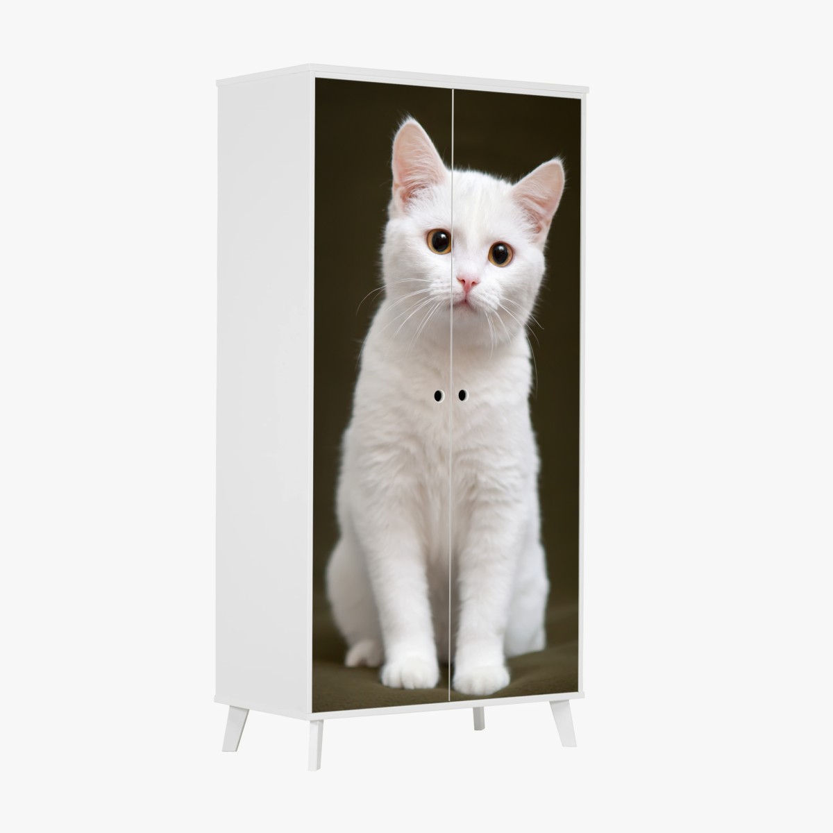 Pegatina para armario retrato tierno de gato blanco con mirada curiosa – Pixers®