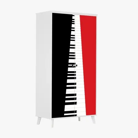 Pegatina para armario teclado de piano en diagonal sobre fondo rojo y negro – Pixers®