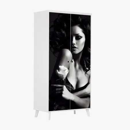 Pegatina para armario mujer con rosa en blanco y negro – Pixers®