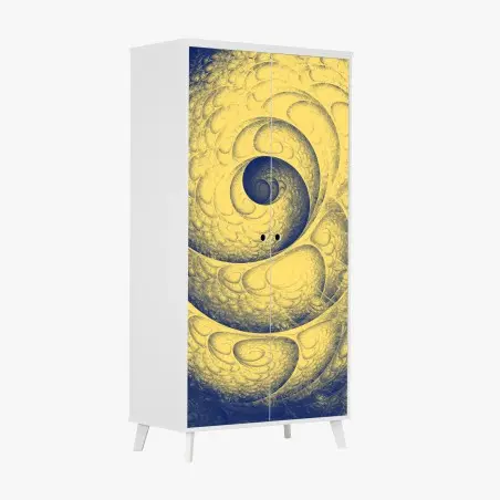 Pegatina para armario espiral fractal hipnótica en tonos amarillo y azul – Pixers®
