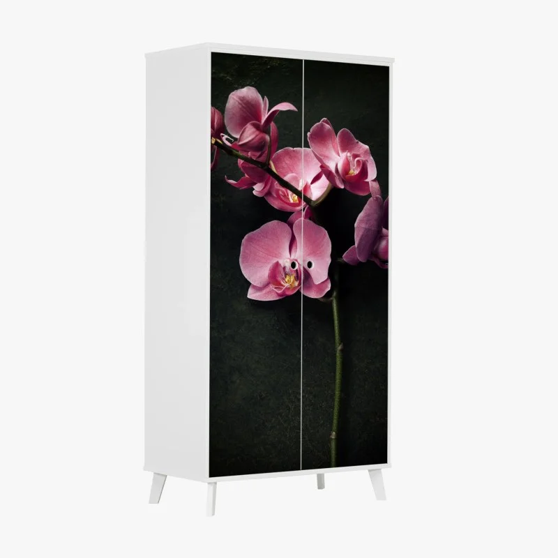 Pegatina para armario orquídea rosa sobre fondo vintage