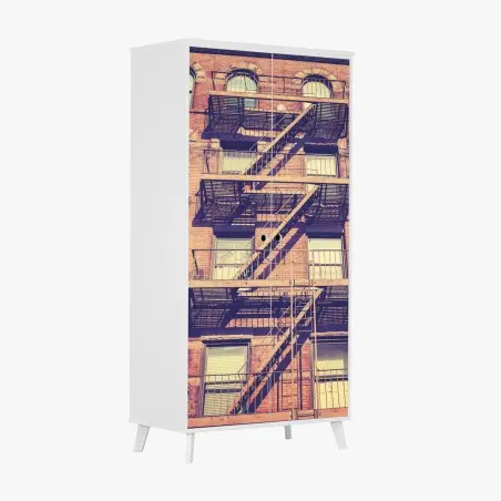 Pegatina para armario fachada vintage con escaleras de incendios en Nueva York – Pixers®