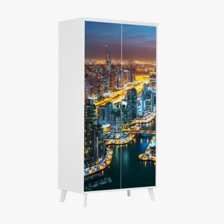 Pegatina para armario panorámica nocturna de Dubai Marina – Pixers®