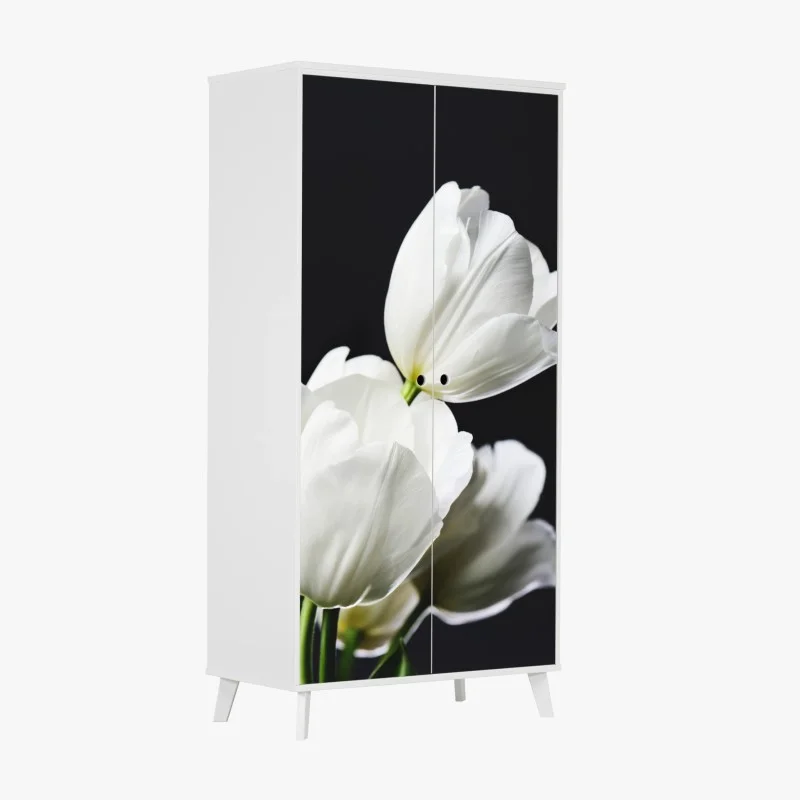 Pegatina para armario elegancia de tulipanes blancos sobre fondo oscuro