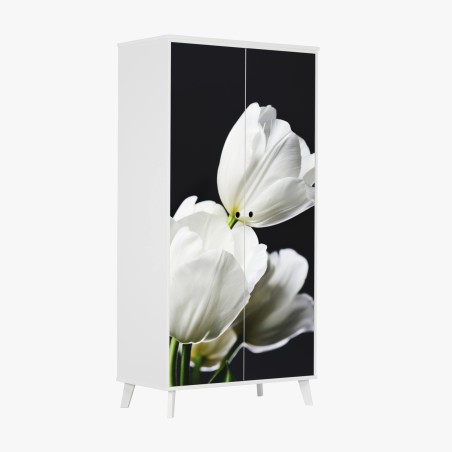 Pegatina para armario elegancia de tulipanes blancos sobre fondo oscuro – Pixers®