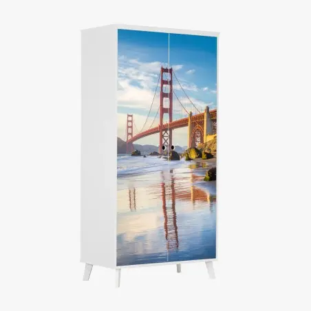 Pegatina para armario vistas del puente Golden Gate al atardecer en San Francisco – Pixers®