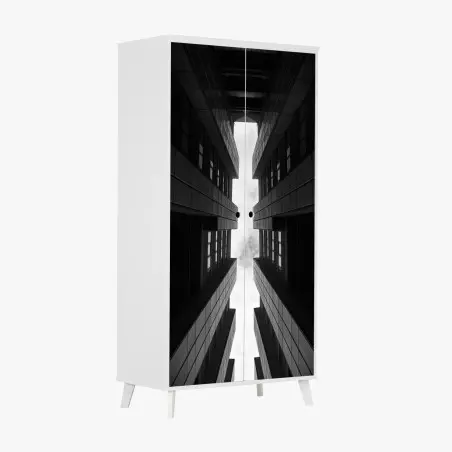 Pegatina para armario simetría arquitectónica en blanco y negro – Pixers®