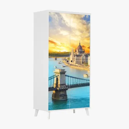 Pegatina para armario amanecer sobre el parlamento de Budapest – Pixers®