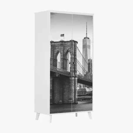 Pegatina para armario panorama urbano puente de Brooklyn y horizonte de Nueva York – Pixers®