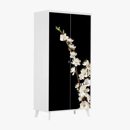 Pegatina para armario rama de flor de albaricoque sobre fondo negro – Pixers®