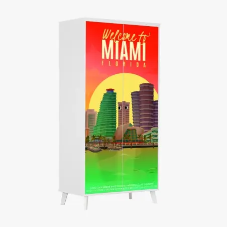 Pegatina para armario puesta de sol en Miami: skyline tropical – Pixers®