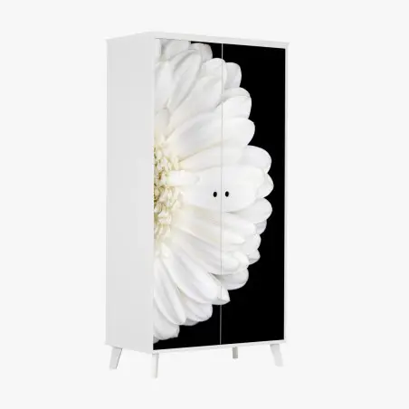 Pegatina para armario gerbera blanca en fondo negro minimalista – Pixers®