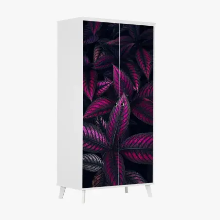 Pegatina para armario hojas en tonos magenta y morado – Pixers®