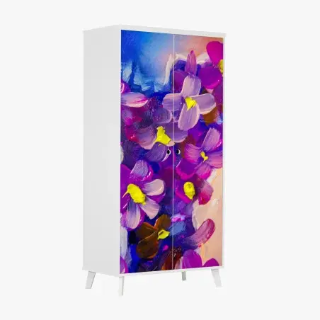 Pegatina para armario flores violetas en óleo con pinceladas expresivas – Pixers®