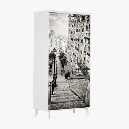 Pegatina para armario escaleras empedradas en blanco y negro – Pixers®